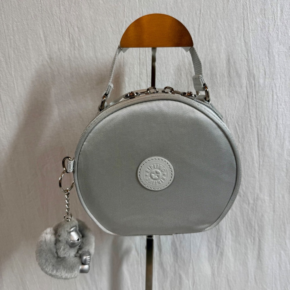 Kipling Raquel Round Purse Crossbody Metallic Silver Gorilla HB3510-9FT Handbag
